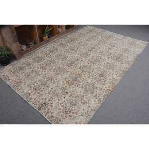 Alfombra turca Vintage Beige Marrón 5,5X8,9 FT Tejido plano de lana con patrón de retazos para decoraciones de sala de estar - Product Image 5