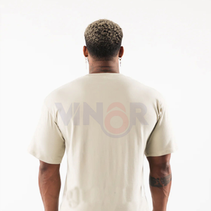 240gsm 100% algodón camiseta hombres peso pesado de gran tamaño grueso acanalado cuello redondo transpirable ligero bambú Logo impreso de punto - Product Image 3