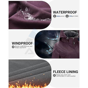 Veste Softshell pour femme, capuche amovible, doublure en polaire, longue, chaude, coupe-vent, rouge violacé - Product Image 3