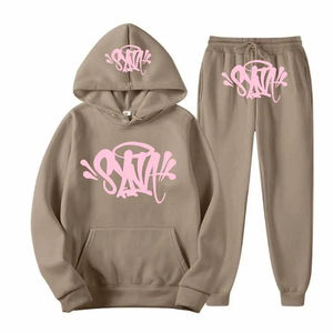 Sudadera holgada de gran tamaño con cuello redondo de algodón pesado personalizada Unisex, conjunto de pantalones de chándal con capucha, ropa de calle informal para hombres y mujeres, estampado de otoño - Product Image 2