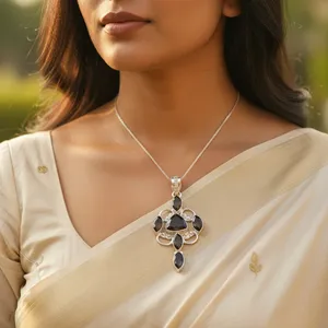 "925 <b>Silver</b> Rose Gold Rhodium-Plated Black Gemstone <b>Charm</b> Pendant for Women" - Product Image 2