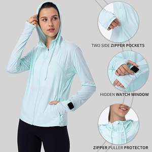 Veste à col montant légère pour femmes SPF 50 + UV Full Zip Thumb Hole Poches Coton Tissé pour la Protection solaire Automne Hiver - Product Image 2