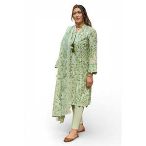 Traje de Muselina Estampado y Bordado de 3 Piezas con Dupatta Translúcida y Transpirable para Ocasiones Diurnas - ODM DN-62039 - Product Image 4