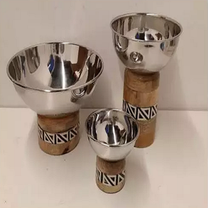 Ensemble Unique de 3 bols de service en bois et en métal avec support de forme ronde pour ustensiles de cuisine vaisselle d'hôtel Dates bols de fruits secs - Product Image 4