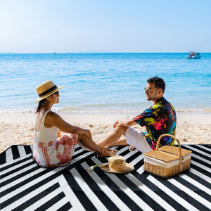 <b>Outdoor</b> <b>Waterproof</b> Reversible Plastic Straw Rug Modern Area <b>Mat</b> for RV Patio Backyard Picnic Beach Camping-Black/White 5'x8' - Product Image 2