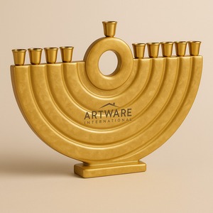 Menorah de resina naranja coral de gran venta con portavelas dorados, candelabro judío moderno hecho a mano, decoración de Hanukkah - Product Image 5