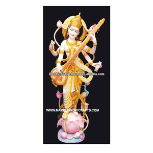 Marble Statue of Saraswati Maa Beautiful High Quality <b>Stone</b> Home Decorative Sculpture Made By Indian Designer - Product Image 1