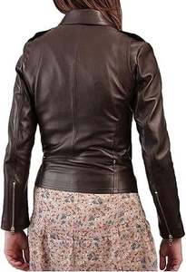 Chaqueta de motociclista de piel de vaca auténtica para mujer, forro de viscosa acolchado, cremallera, Flashback, raya granate, acabado de camuflaje - Product Image 2