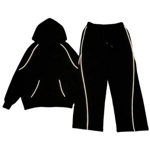 Premium Printed French Terry Eco-Friendly Baggy Tracksuit Custom Stacked Men Sweat Suit Reflective Wide Leg Sweatpants Hoodie - Product Image 1