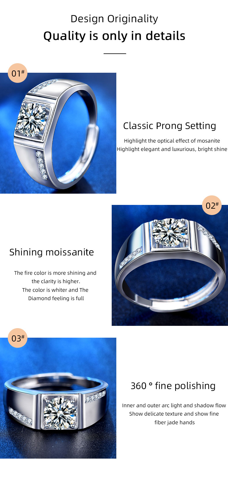 XJZ029 925 Sterling Silver Ring with Moissanite Diamond