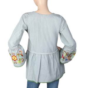 เสื้อพลีทสไตล์ตะวันตกสำหรับผู้หญิง - สีเทา - Product Image 2