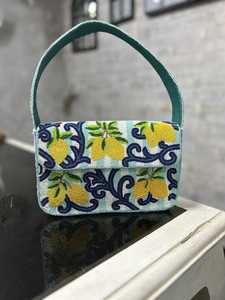 Beaded Handbag Seed Bead Shoulder <b>Bag</b> Floral Fruit Pattern Underarm <b>Bag</b> Women Evening Purse <b>Party</b> Wedding Clutch <b>Blue</b> Glass Bead - Product Image 2