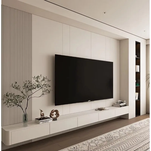 Meuble TV mural moderne et minimaliste, mur d'arrière-plan intégré, salon, rangement multifonctionnel, armoire haute, sur mesure pour la maison - Product Image 3