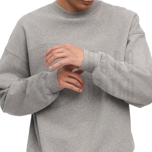 <b>Men's</b> Oversized Drop Shoulder Crew Neck <b>Sweatshirt</b> Heavyweight Cotton Fleece Pullover Casual <b>Grey</b> <b>Sweatshirt</b> - Product Image 1