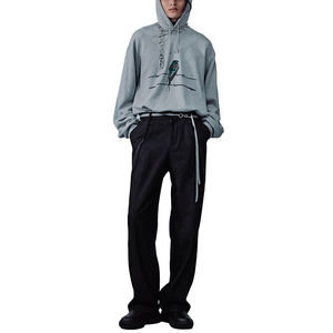 Sweat à capuche gris pour homme de haute qualité, à épaules tombantes, vintage, surdimensionné, en molleton français, avec imprimé graphique, manches longues - Product Image 1