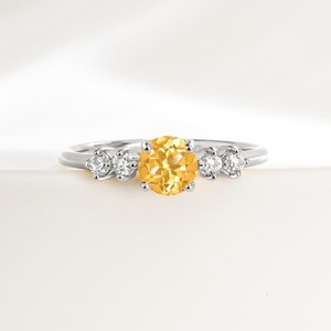 Bague de fiançailles empilable Sunny Citrine à cinq pierres, en argent sterling 925, jaune, pour femme, pierre de naissance de novembre, ambre - Product Image 1