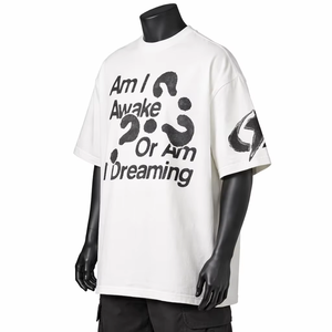 T-shirt en jersey de coton blanc pour homme, manches courtes, col rond, coupe classique, décontracté, imprimé dégradé, respirant, motif lettres - Product Image 2