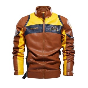Otoño Invierno Motor chaqueta de cuero hombres polar colorido cuero motocicleta chaqueta hombres Vintage Biker cuero chaquetas y abrigos - Product Image 6