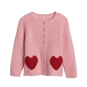 Casual Women's Spring Knitted Cotton/Wool <b>Cardigan</b> <b>Sweater</b> Heart Embroidery Button for Sorority Fraternity Wear Front Logo - Product Image 1