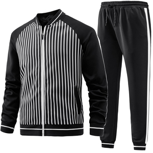 Traje de dos piezas de lana transpirable para hombre Sudadera con capucha y pantalón acampanado con cremallera completa Chándal 100% algodón Fleece Jogging Traje de moda - Product Image 1