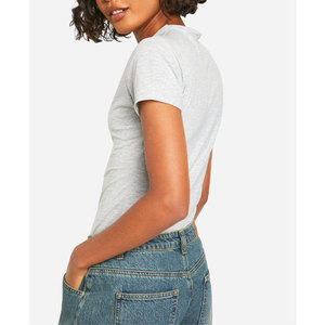 T-shirt en coton à manches courtes pour femmes, nouveau, uni, col rond, haut décontracté d'été en gros - Product Image 2