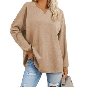 Sudaderas de gofres de gran tamaño para mujer, camisetas de manga larga con hombros caídos, Jersey de punto con cuello redondo, sudaderas informales para mujer - Product Image 2