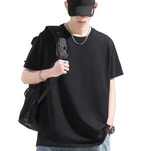 T-shirt pour homme en coton pur de haute qualité, trois protections, 40 fils, couleur unie, col rond, manches courtes, décontracté, tendance, haut d'été - Product Image 2