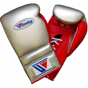 Winning Lace Up Boxing Gloves Silver Red Genuine Leather Professional Boxing Training Sparring Gloves High Impact <b>Padding</b> 8oz - Product Image 1