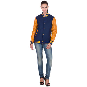 Chaqueta Universitaria de Lana Hecha a Medida para Mujer con Mangas de Cuero Genuino, Cierre de Botones, Teñido Liso, Ropa de Abrigo de Invierno - Product Image 6