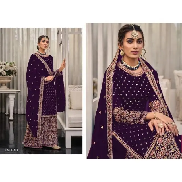 Tung ra mới thiết kế bên mặc nhìn nặng thêu làm việc salwar kameez salwar và dupatta bán khâu phù hợp với truyền thống