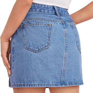 Jupe en jean élégante pour femme, coupe trapèze, taille haute, irrégulière, délavée, pour le printemps, l'été et l'automne, fabriquée au Pakistan - Product Image 2