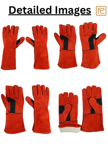 Guantes de seguridad industrial de piel de vaca roja XL para hombre, impermeables para aplicaciones al aire libre, función anticorte para soldadura por parches - Product Image 6