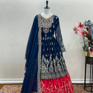 Traditional Ethnic Indian Pakistani Bollywood Lehenga <b>Kurta</b> Set Georgette Embroidery Work Ready-to-Wear Full Stitching Party - Product Image 1