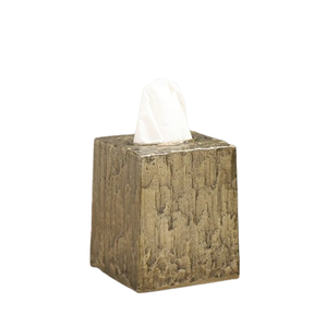 Tamaños personalizados 5x6x6,5 pulgadas Caja de pañuelos de metal texturizado negro con acabado dorado Material de alta calidad empaquetado en cartón - Product Image 1