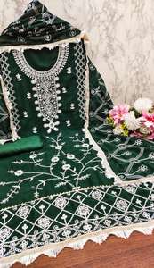 Nuevo vestido Material Foux jorjet con bordado como bordado de sueño con seda pura con dupatta - Product Image 4