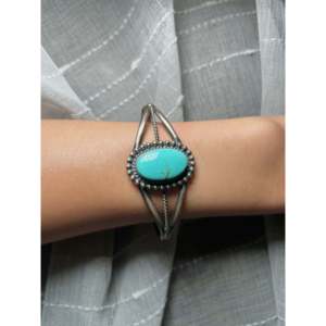 Navajo Handmade Kingman Turquoise & Sterling <b>Silver</b> <b>Cuff</b> <b>Bracelet</b> Fashionable Accessory - Product Image 5