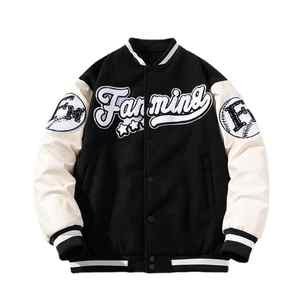 Chaquetas universitarias con letras de lona personalizadas para hombre, venta al por mayor, cuello levantado con mangas de cuero de invierno, apliques bordados, novedad de 2025 - Product Image 3