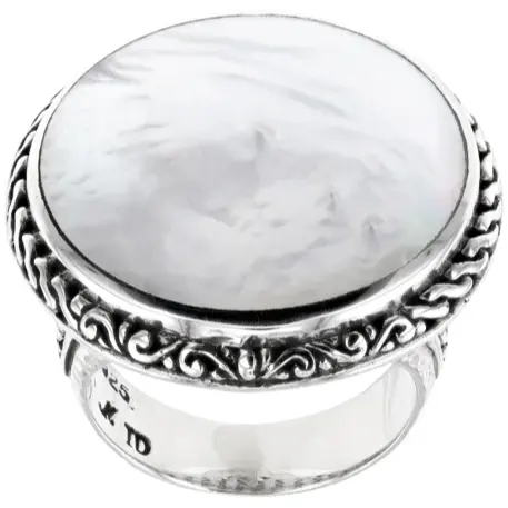Sterlingsilber-Solitaire Perlenring | eleganter Silberschmuck Natürliche Mutter von Perlen Perlenverlobungsmuster [Ihre Modellnummer]