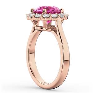 Anillo de Compromiso Halo con Turmalina Rosa de 3.20ct, Diamante, Oro Rosa de 14K, Patrón Geométrico, Corte Ovalado, Certificado IGI, Joyería Fina con Rodio - Product Image 2