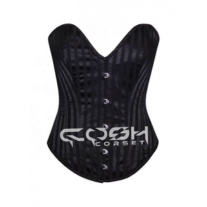 Đen sọc thổ cẩm overbust Corset thép boned Bustier đầu với đường viền cổ sâu | nhà sản xuất Corset OEM/ODM có sẵn - Product Image 1