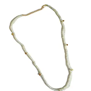 Natural Handmade Peridot Beaded String Neck Chain With Gold Plated Charms In Sterling Silver Chain For Women