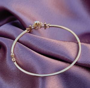 14K <b>Solid</b> <b>Gold</b> Flower Design Natural Diamond <b>Bangle</b> IGI Certified Cuff Bracelet Gift For Her Stackable Jewelry - Product Image 3