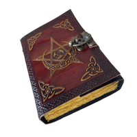 Journal en cuir véritable fait main avec motif lune vintage et pentagramme en relief, carnet de voyage classique à couverture rigide, cadeau pour homme, lecture