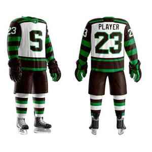 Tenue de hockey sur glace personnalisée en polyester respirant, structure durable, impression par sublimation vibrante et ajustement flexible pour un mouvement fluide. - Product Image 1