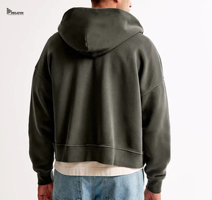 Sudadera con capucha de hombros caídos para hombre, de algodón 100% de alto gramaje, extragrande, gruesa para invierno, con forro polar y cremallera, estilo urbano, lisa, 2 piezas - Product Image 6