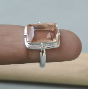 Dainty Peach Morganite Gemstone Bague de mariage en argent sterling 925 Cadeau de bijoux de mode élégant - Product Image 4