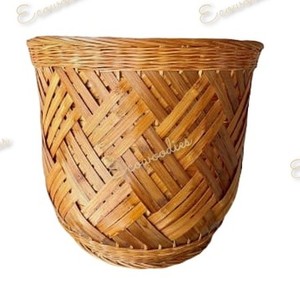 Top Selling Brown Handwoven <b>Bamboo</b> Basket, Handwoven Geometric Pattern Rattan Planter Indoor Multiutility Farmer's Basket - Product Image 4