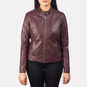 Veste en cuir d'hiver coupe ajustée pour femmes à manches longues en toile pure respirante avec fermeture à glissière incurvée Design à la mode - Product Image 2