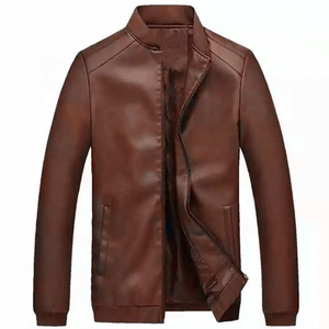 Veste en cuir PU unisexe personnalisable, sans col, imperméable, respirante, design vintage, vêtements de travail, hiver - Product Image 1