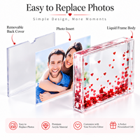 Cadre photo en acrylique rempli de liquide, personnalisé, décoratif, avec paillettes flottantes, pour la Saint-Valentin et la décoration intérieure - Vente en gros